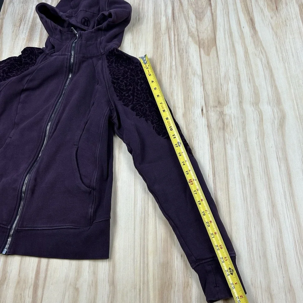 Lululemon Scuba Hoodie Women's 8 Black Cherry Floral Flock Cotton Fleece W4AMLS